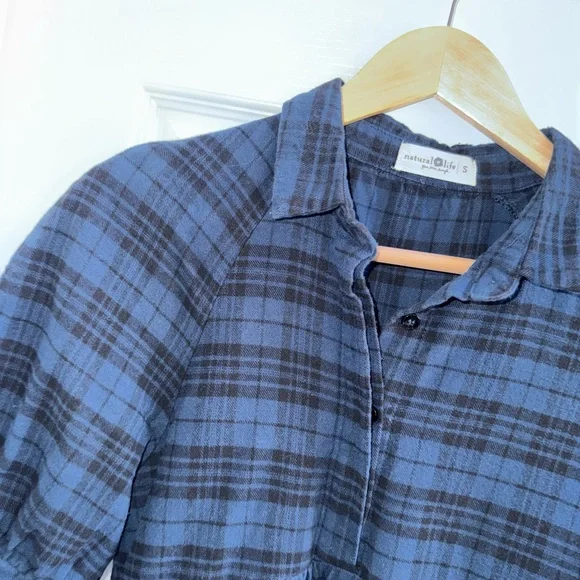 Natural Life Rebecca Midi Flannel Dress S Plaid Country Western Tiered Boho Soft - Picture 6 of 12